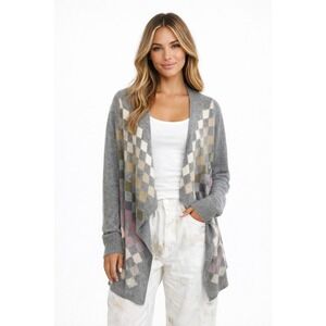 Stile Benetton Wool Blend Grey Argyle Diamond Academia Preppy Cardigan Sweater S